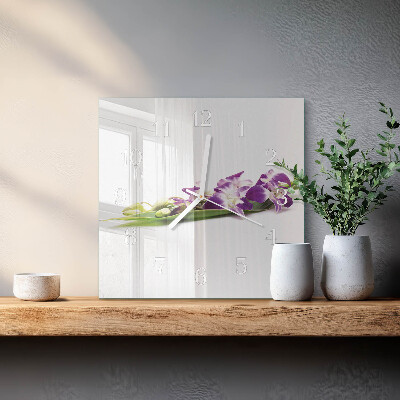 Glass clock square Flowers
