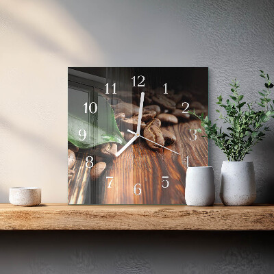 Glass wall clock square Coffee beans