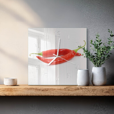 Square kitchen clock Chili pepper