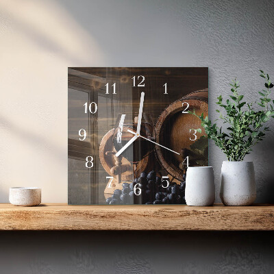 Glass clock square A barrel of wine