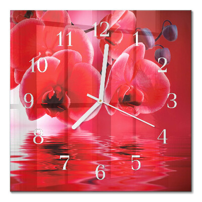Glass clock square Orchid