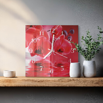 Glass clock square Orchid
