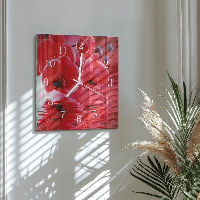 Glass clock square Orchid