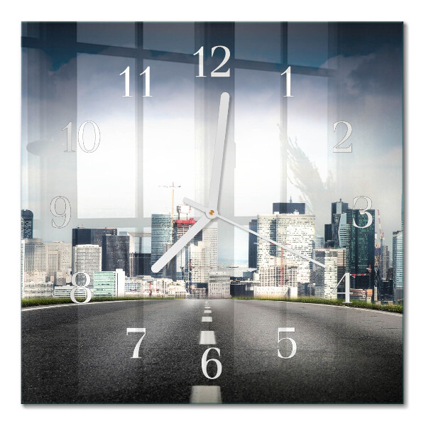 Square wall clock Road to the city