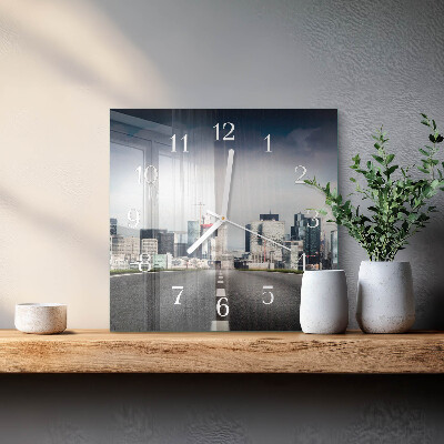 Square wall clock Road to the city