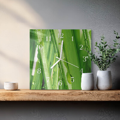 Glass wall clock square Grass