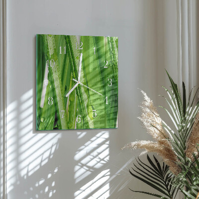 Glass wall clock square Grass