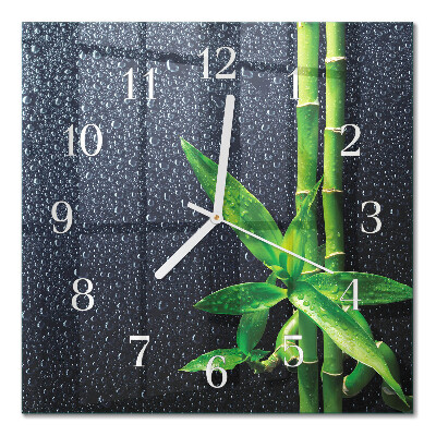 Glass wall clock square Drops and bamboo