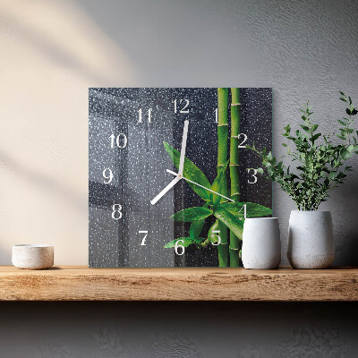 Glass wall clock square Drops and bamboo