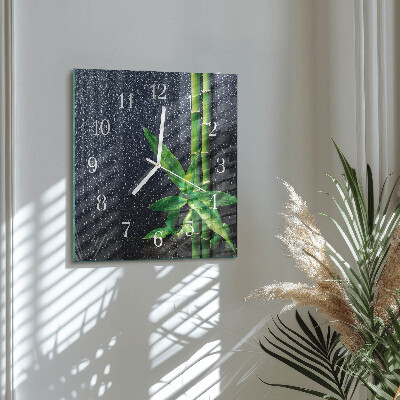 Glass wall clock square Drops and bamboo