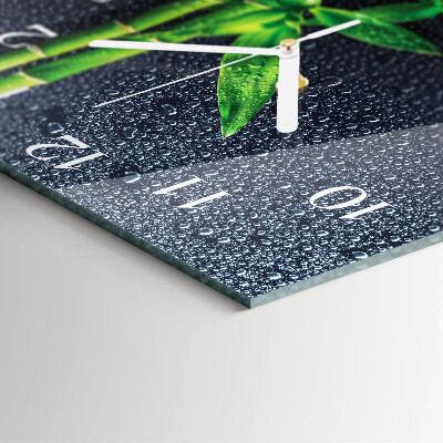 Glass wall clock square Drops and bamboo