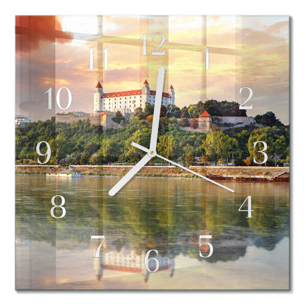 Square wall clock Castle on the river