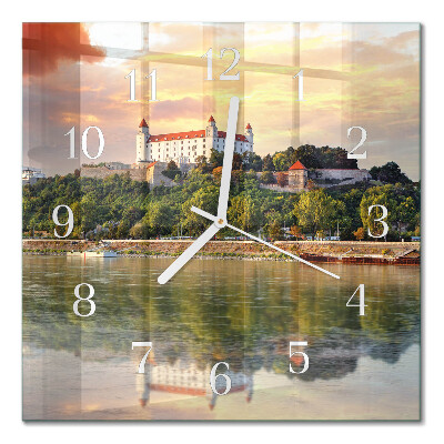 Square wall clock Castle on the river