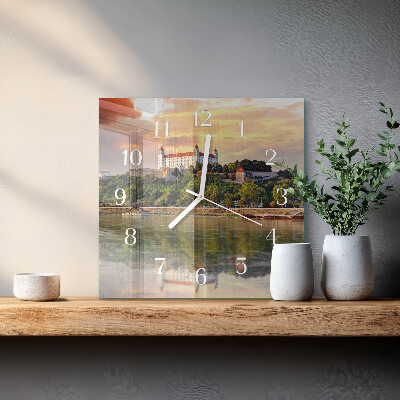 Square wall clock Castle on the river