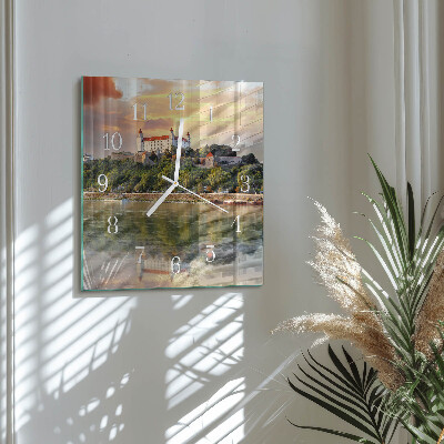 Square wall clock Castle on the river