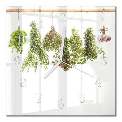 Glass wall clock square Herbs