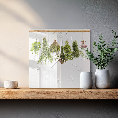 Glass wall clock square Herbs