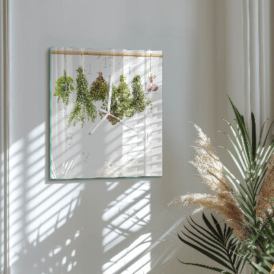Glass wall clock square Herbs
