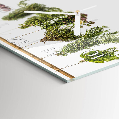 Glass wall clock square Herbs