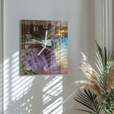 Glass wall clock square Waterfall
