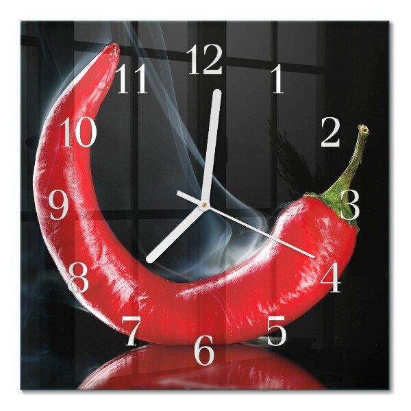 Glass clock square Chili pepper