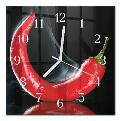 Glass clock square Chili pepper