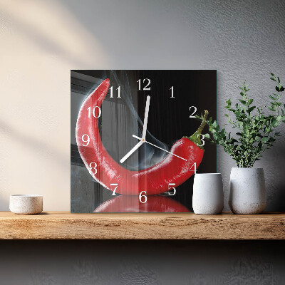 Glass clock square Chili pepper