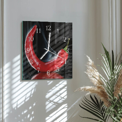 Glass clock square Chili pepper