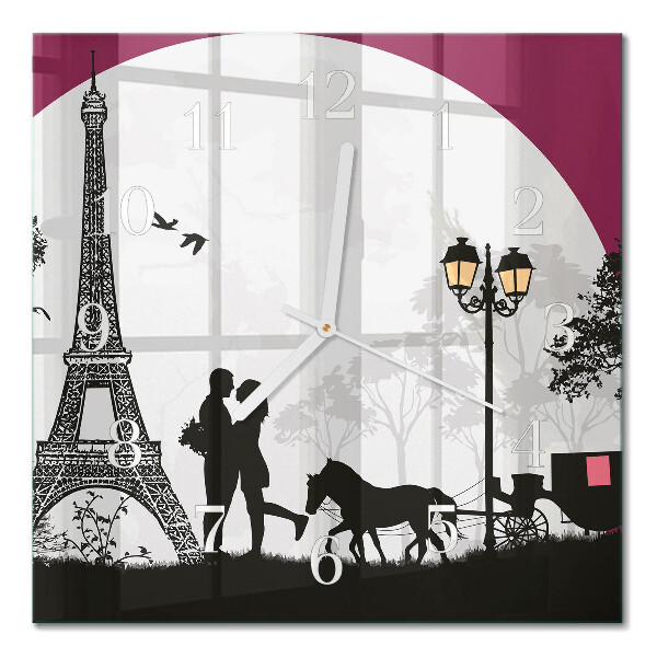 Glass wall clock square Love of paris