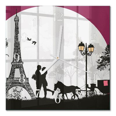 Glass wall clock square Love of paris
