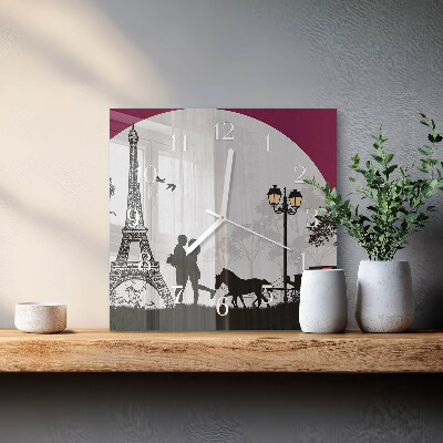 Glass wall clock square Love of paris