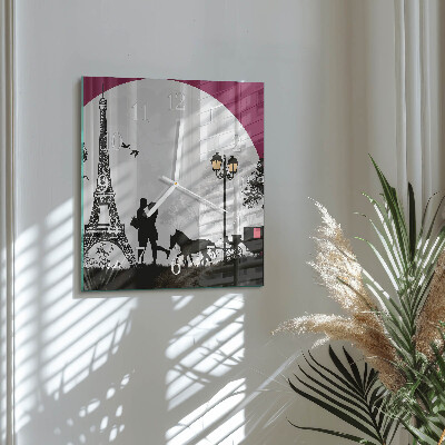 Glass wall clock square Love of paris