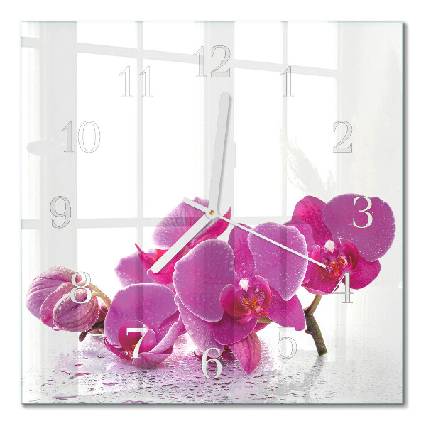Glass clock square Orchid