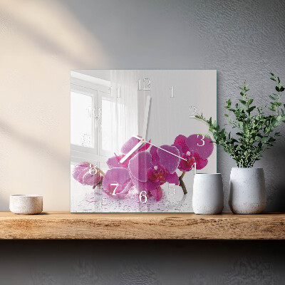 Glass clock square Orchid