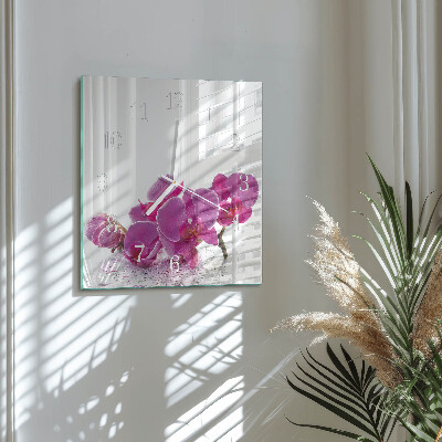 Glass clock square Orchid