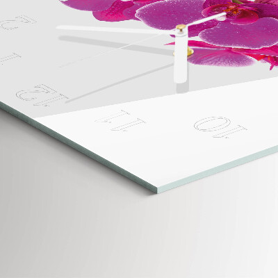 Glass clock square Orchid