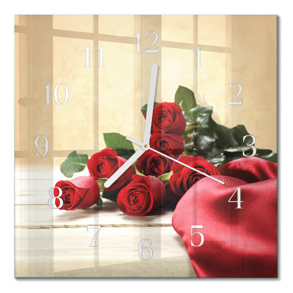 Glass wall clock square Roses