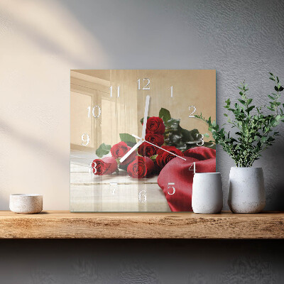Glass wall clock square Roses