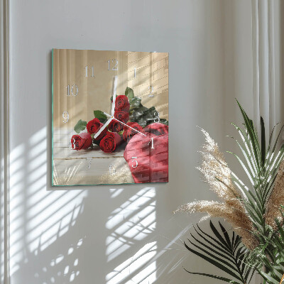 Glass wall clock square Roses