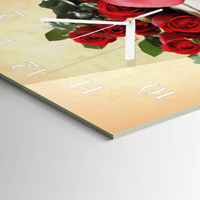Glass wall clock square Roses