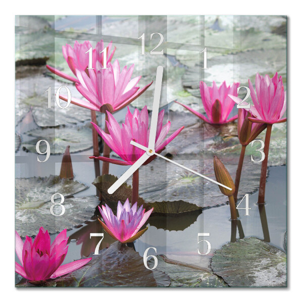 Square wall clock Water lilies