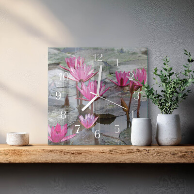 Square wall clock Water lilies