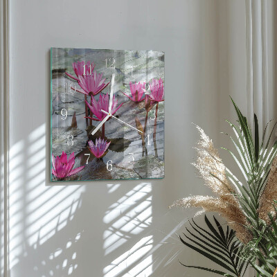 Square wall clock Water lilies