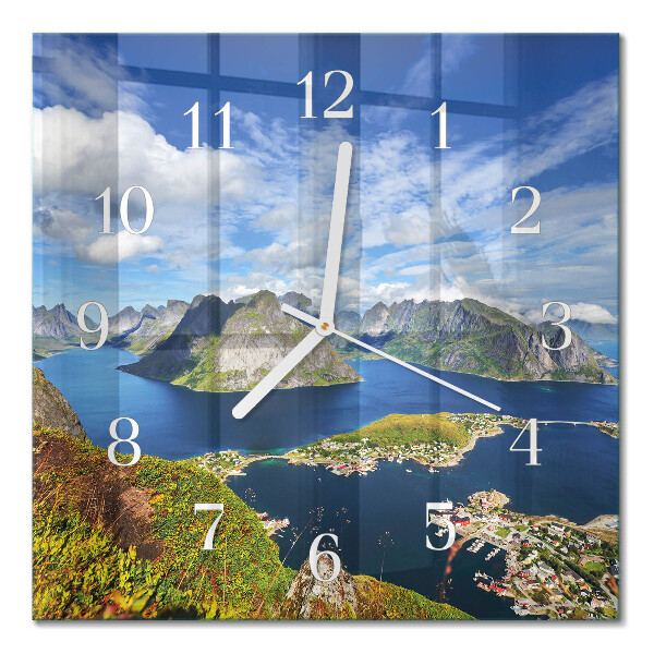 Glass wall clock square Mountains
