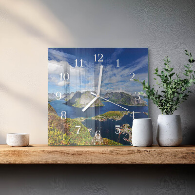 Glass wall clock square Mountains