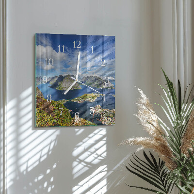 Glass wall clock square Mountains