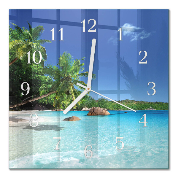 Glass wall clock square Palm island