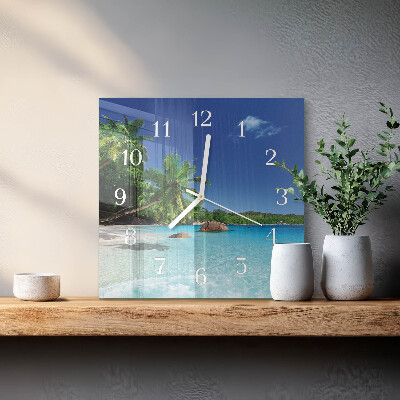 Glass wall clock square Palm island