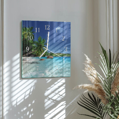 Glass wall clock square Palm island