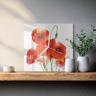 Square kitchen clock Poppies
